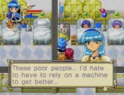 Magic Knight Rayearth Screenshot of Umi saying, These poor people... I'd hate to have to rely on a machine to get better.