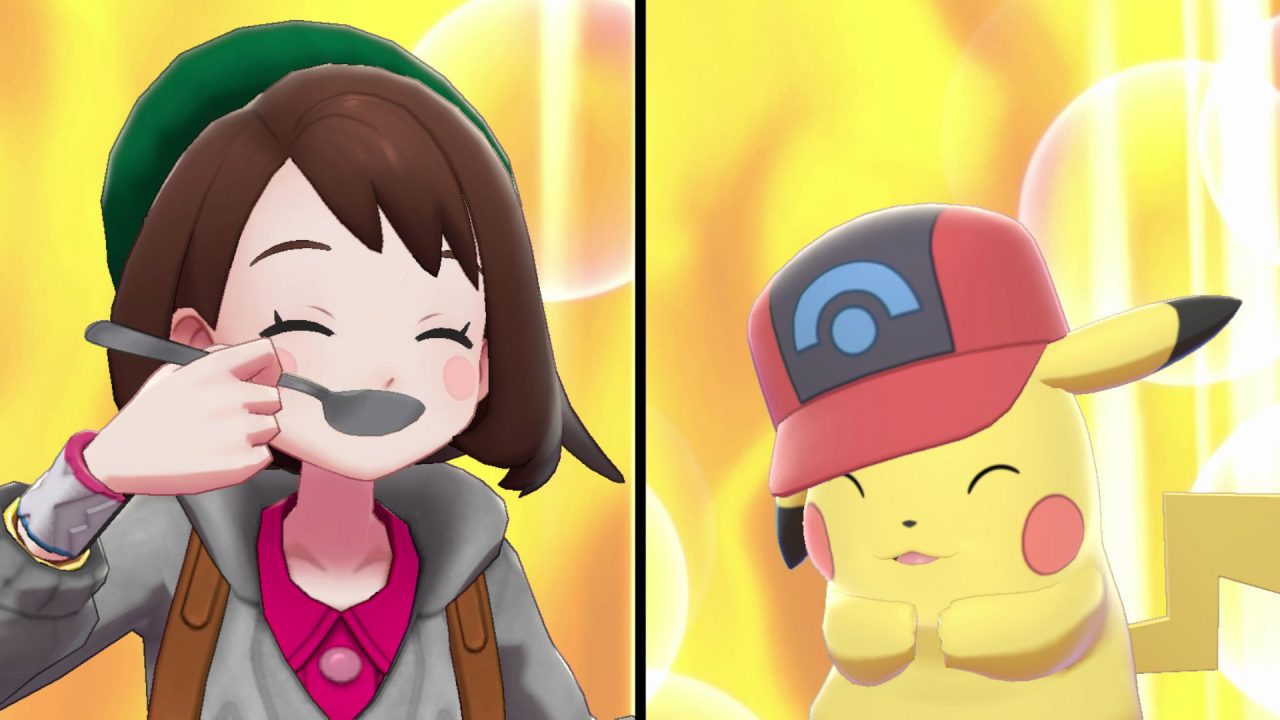 Gloria and Pikachu enjoy some curry together in Pokémon Sword & Shield.