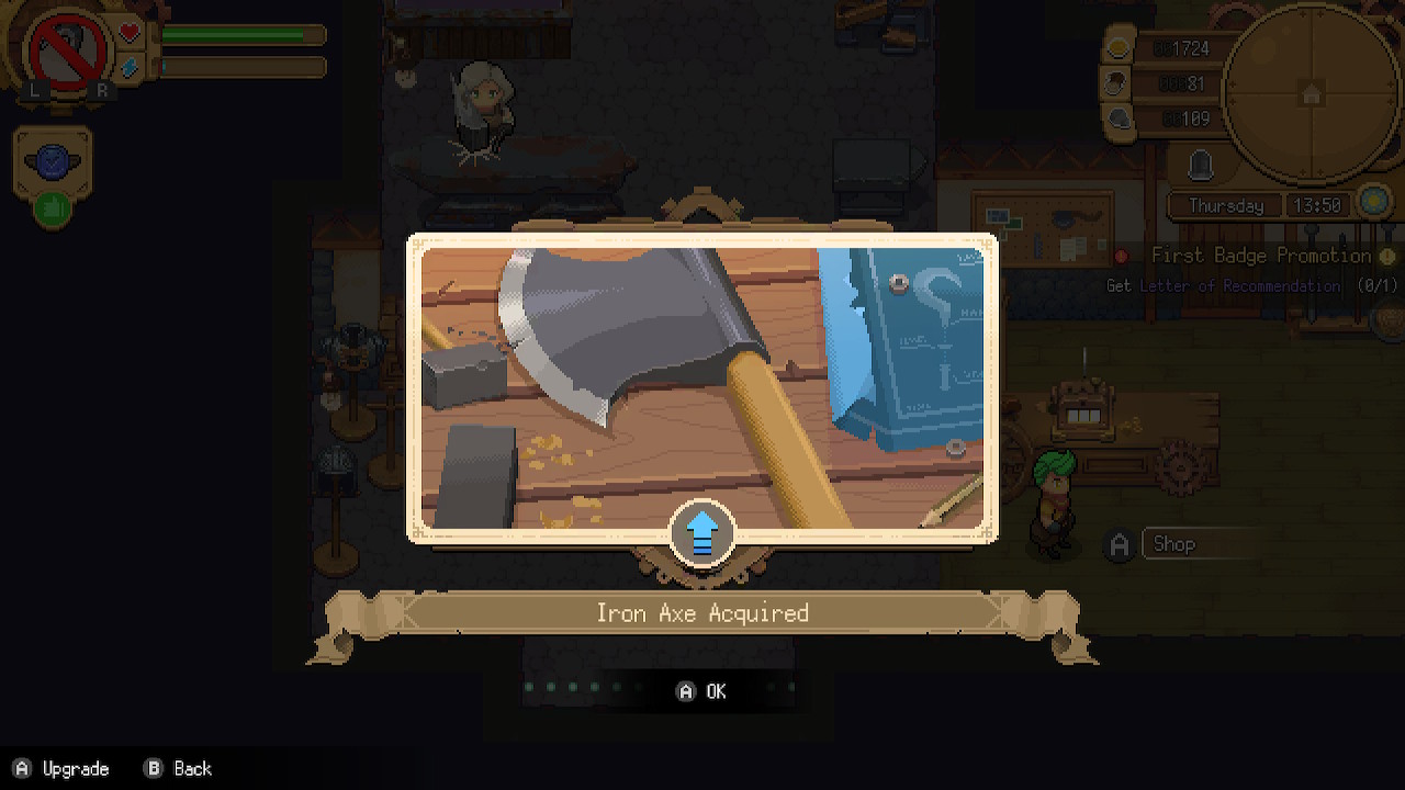 An image portraying an upgrade for the axe in the game Potion Permit.