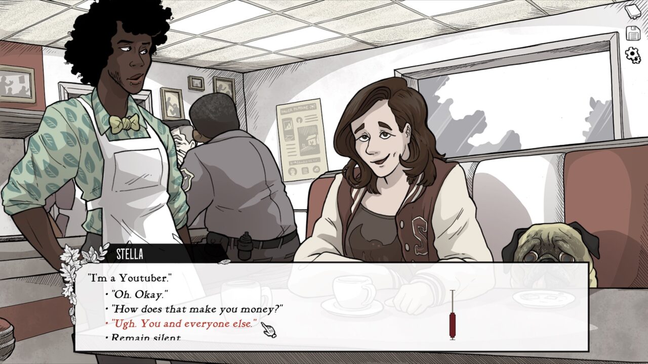 A town local speaks with the player character in a text-based exchange.