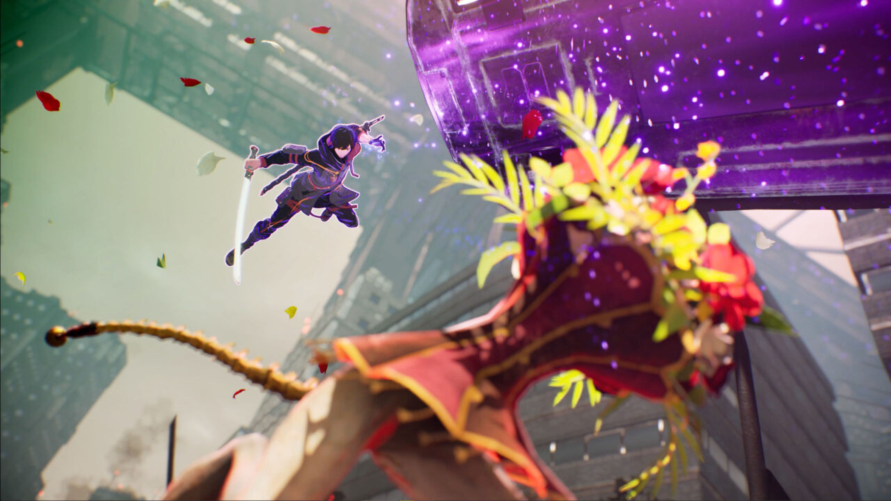 a Scarlet Nexus Character Leaping into Battle