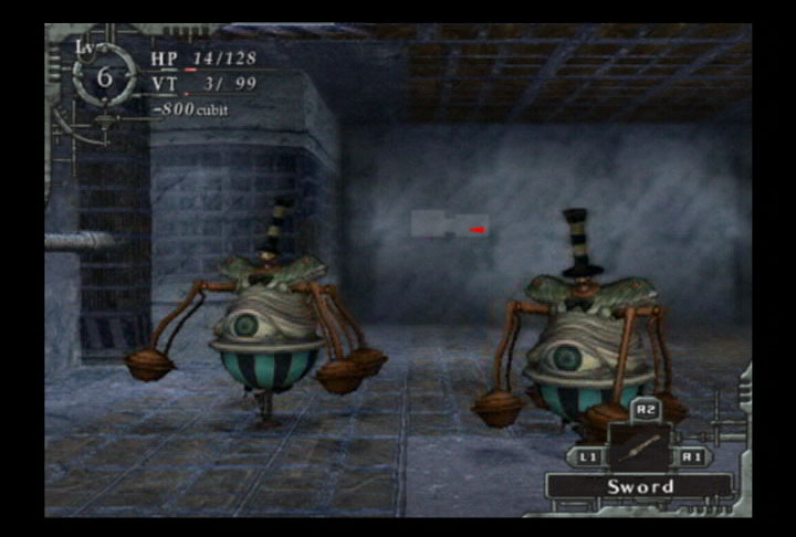 Baroque screenshot of strange round top-like monsters with skinny top hats and dangling ball flails