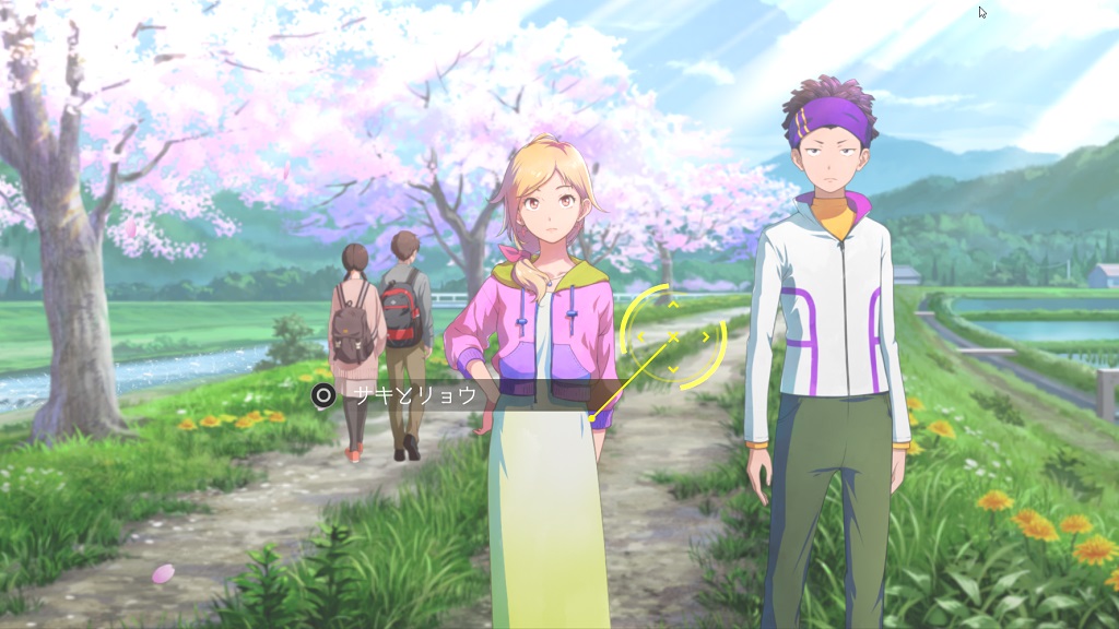 A male and a female character standing in a bright open field in Digimon Survive