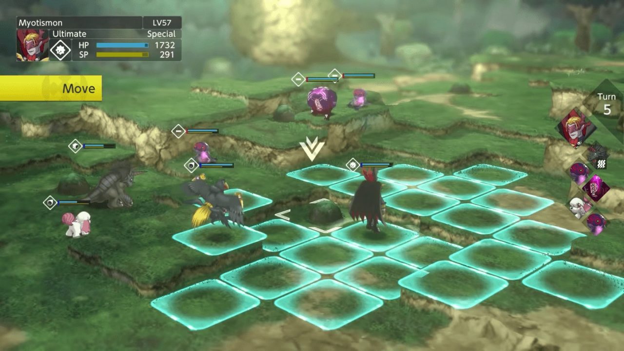 Digimon Survive screenshot of Myotismon and other Digimon in an SRPG battlefield.