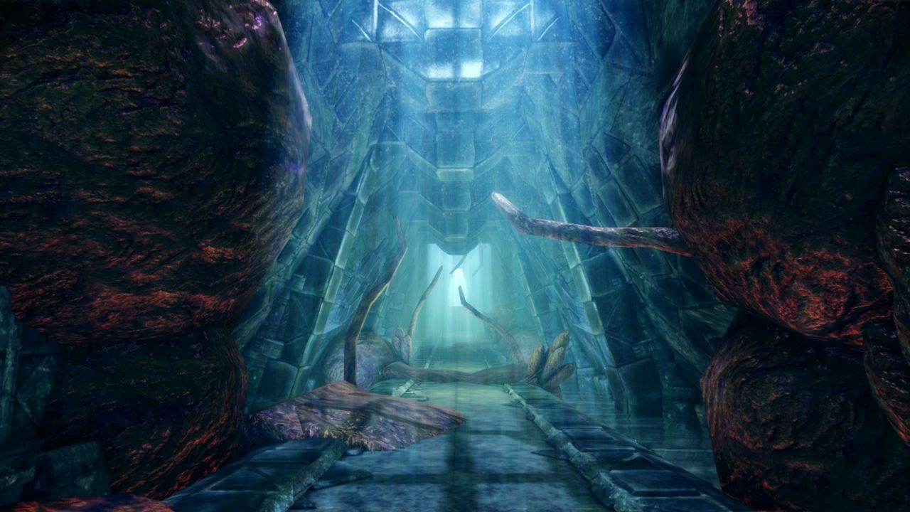 A screenshot of a beautiful corridor with branches in Dragon Age Origins