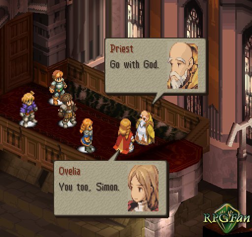 An image of a discussion involving Ramza and Ophelia in Final Fantasy Tactics