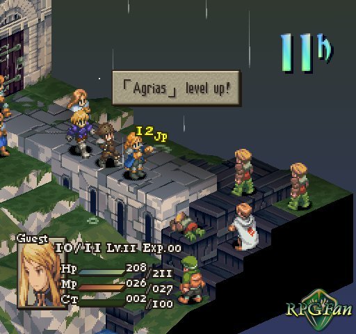 Agrias leveling up in a screenshot from Final Fantasy Tactics