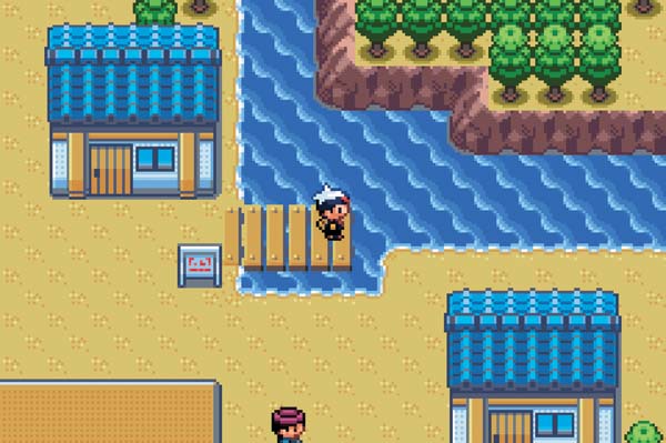 Pokémon protagonist heading to the dock to do some fishing.