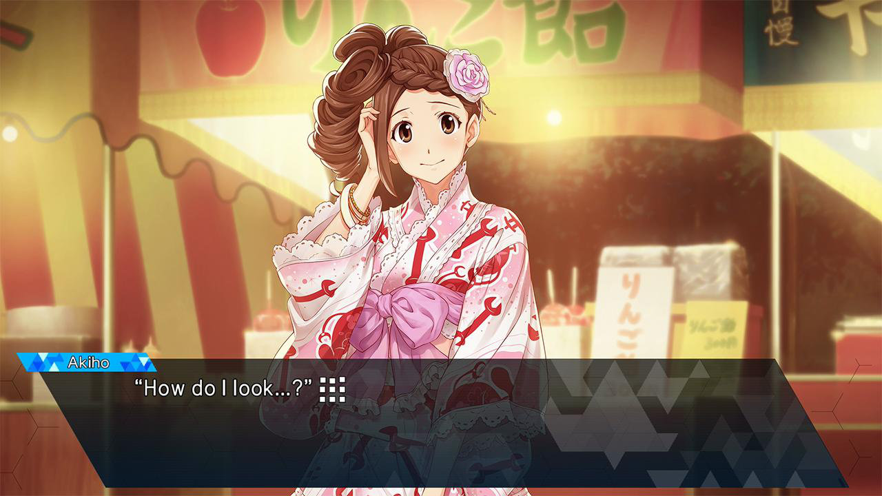 Robotics;Notes DaSH Screenshot featuring Akiho asking how she looks in a fluffy pink kimono.