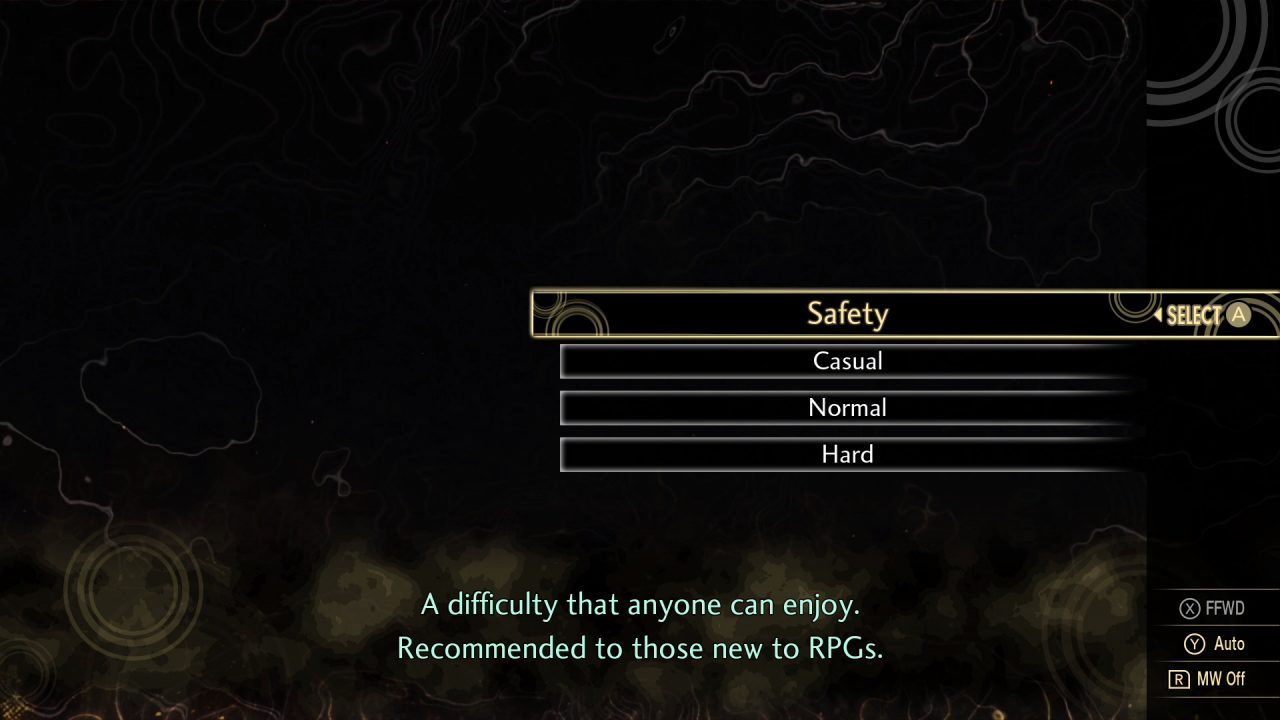 A screenshot depicting the Safety Difficulty option in the difficulty selection menu screen.