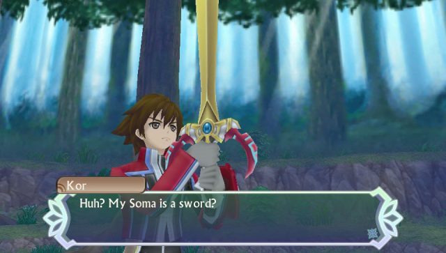 Kor Meteor holding a sword aloft in Tales of Hearts R