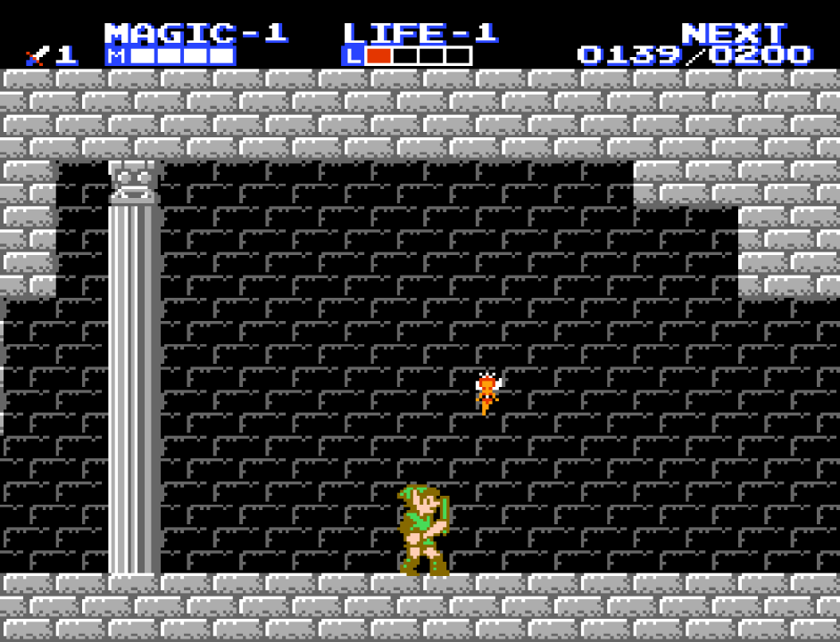 Link finding one of many secret fairies in Zelda II.