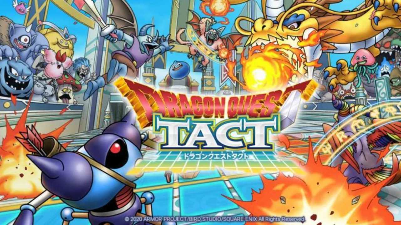 Collage of Dragon Quest Monsters Gathered Around Dragon Quest Tact Logo