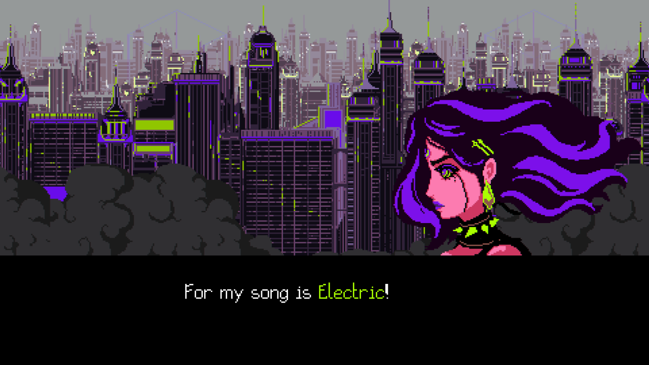 Profile view of the Keylocker heroine against a city backdrop.