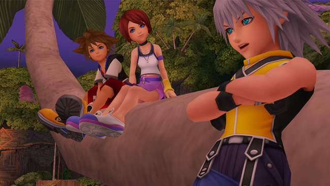 Sora, Kairi, and Riku together on Destiny Island before the adventure begins in Kingdom Hearts.