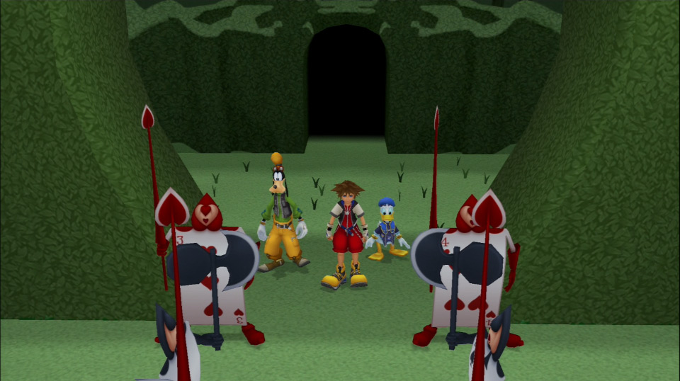 Entering Wonderland to meet the Queen of Hearts in Kingdom Hearts