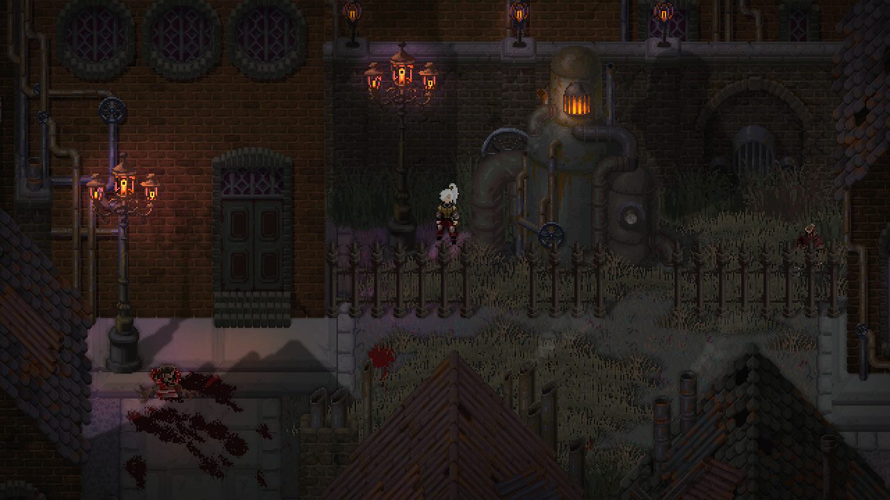 Screenshot From Morbid The Seven Acolytes Featuring A Bloodstained Graveyard