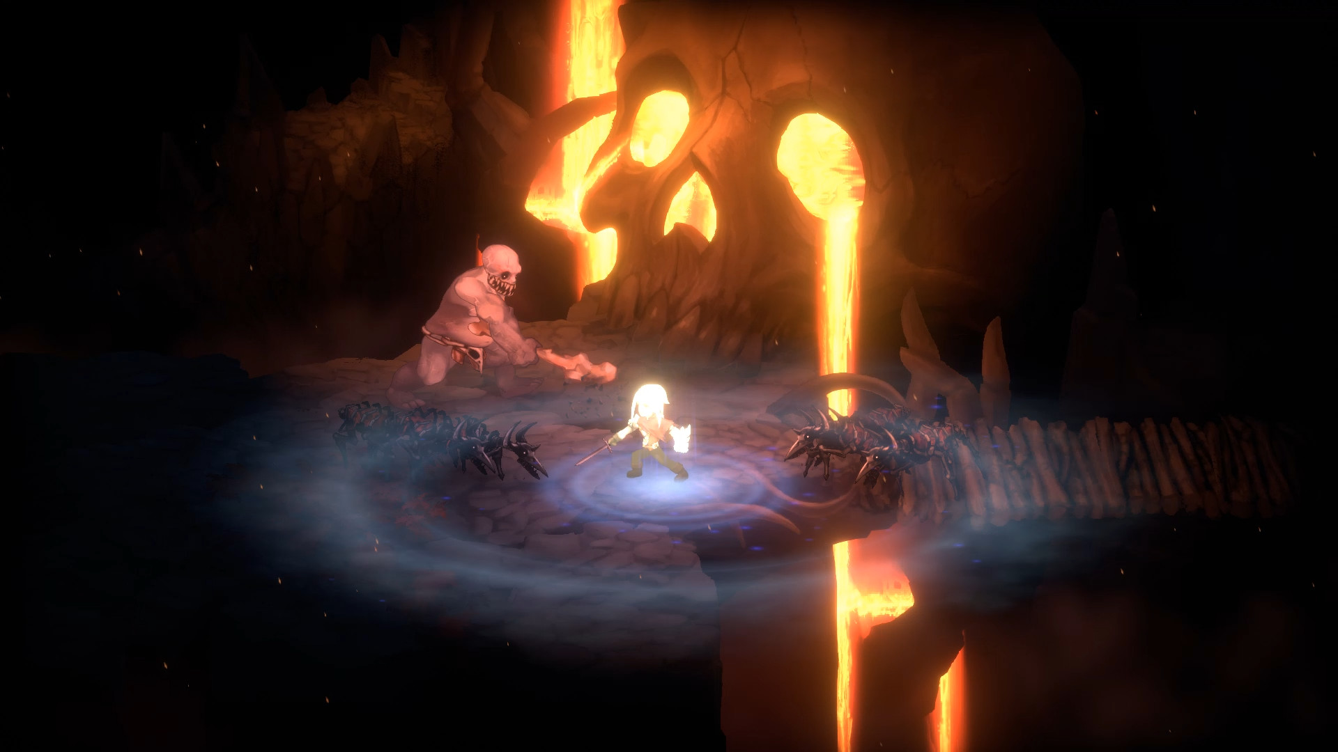 Screenshot From Darkest Valley Featuring A Skull With Lava
