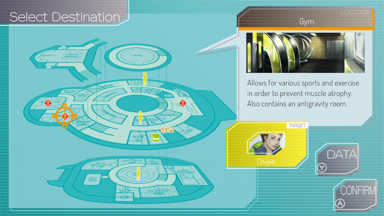 A blueprint-styled map shows the layout of a spaceship.