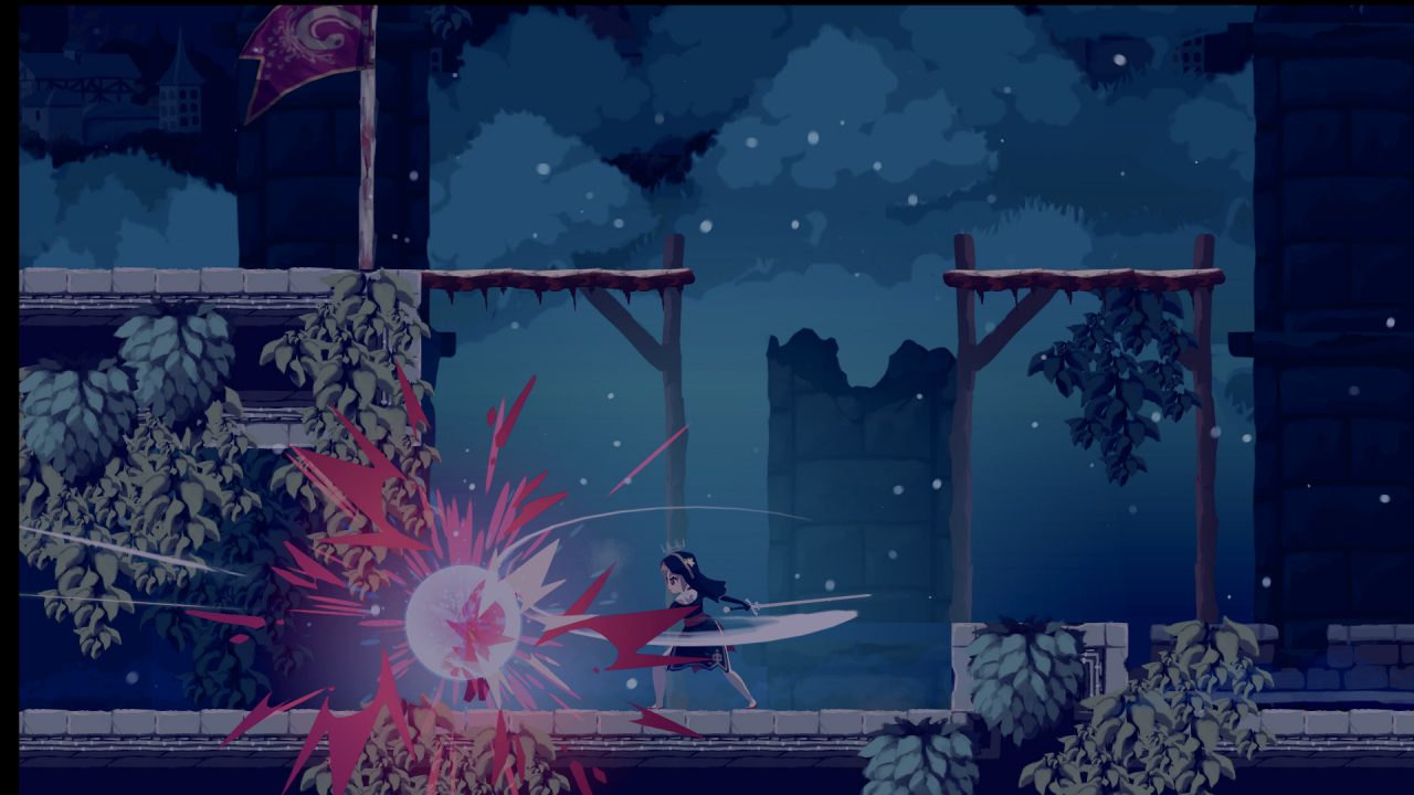 Sister Semilla slicing her weapon horizontally cutting down a foe.