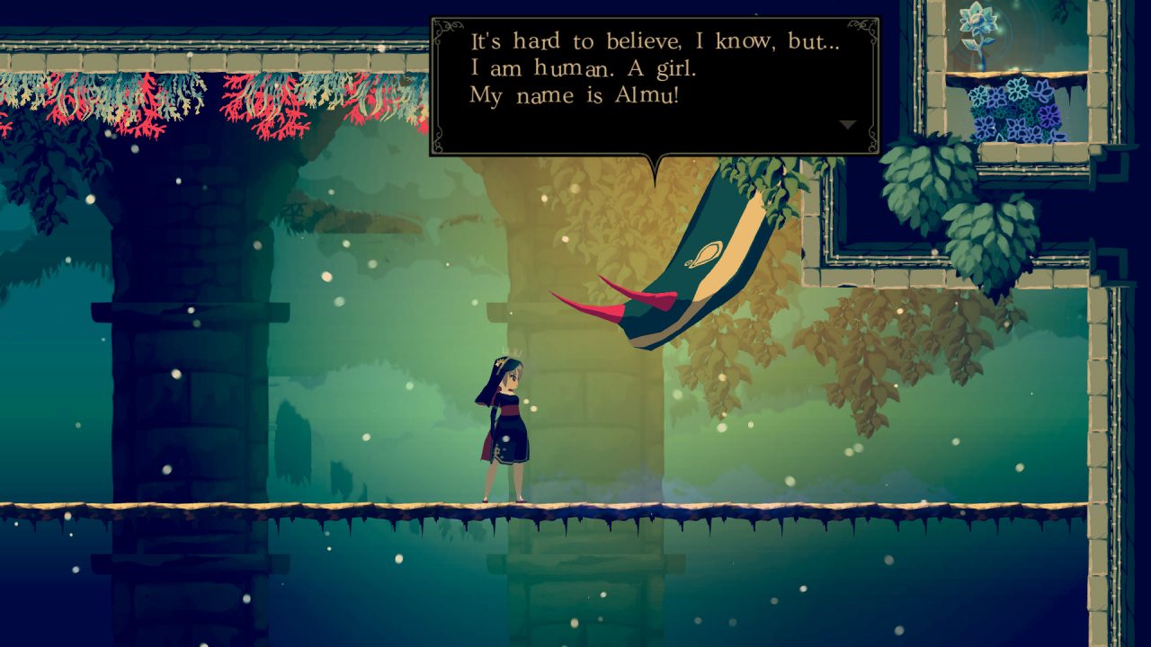 Minoria screenshot featuring Sister Semilla speaking with a strange ally.