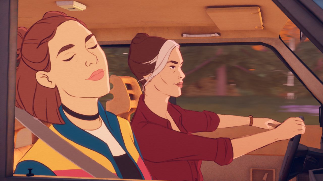 Two women riding in a car
