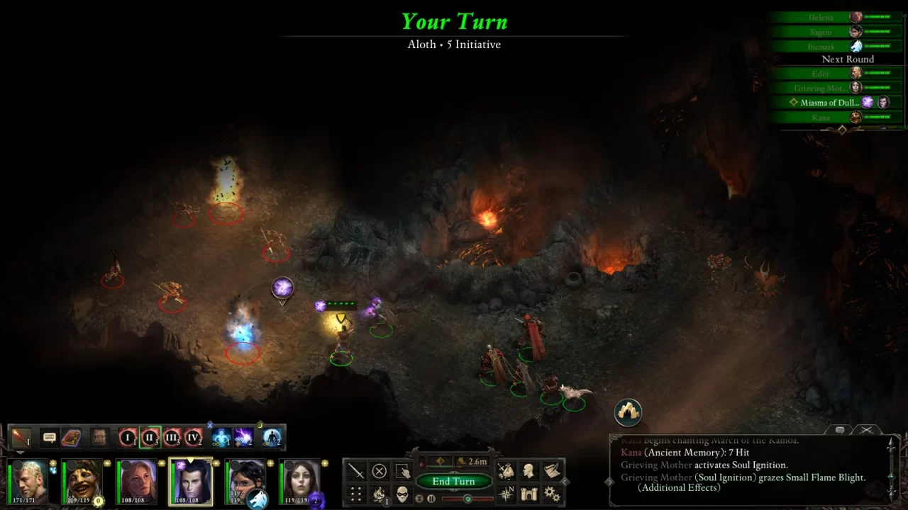The party enters a lave-filled cave, starting a combat with xaurips and fire beasts.