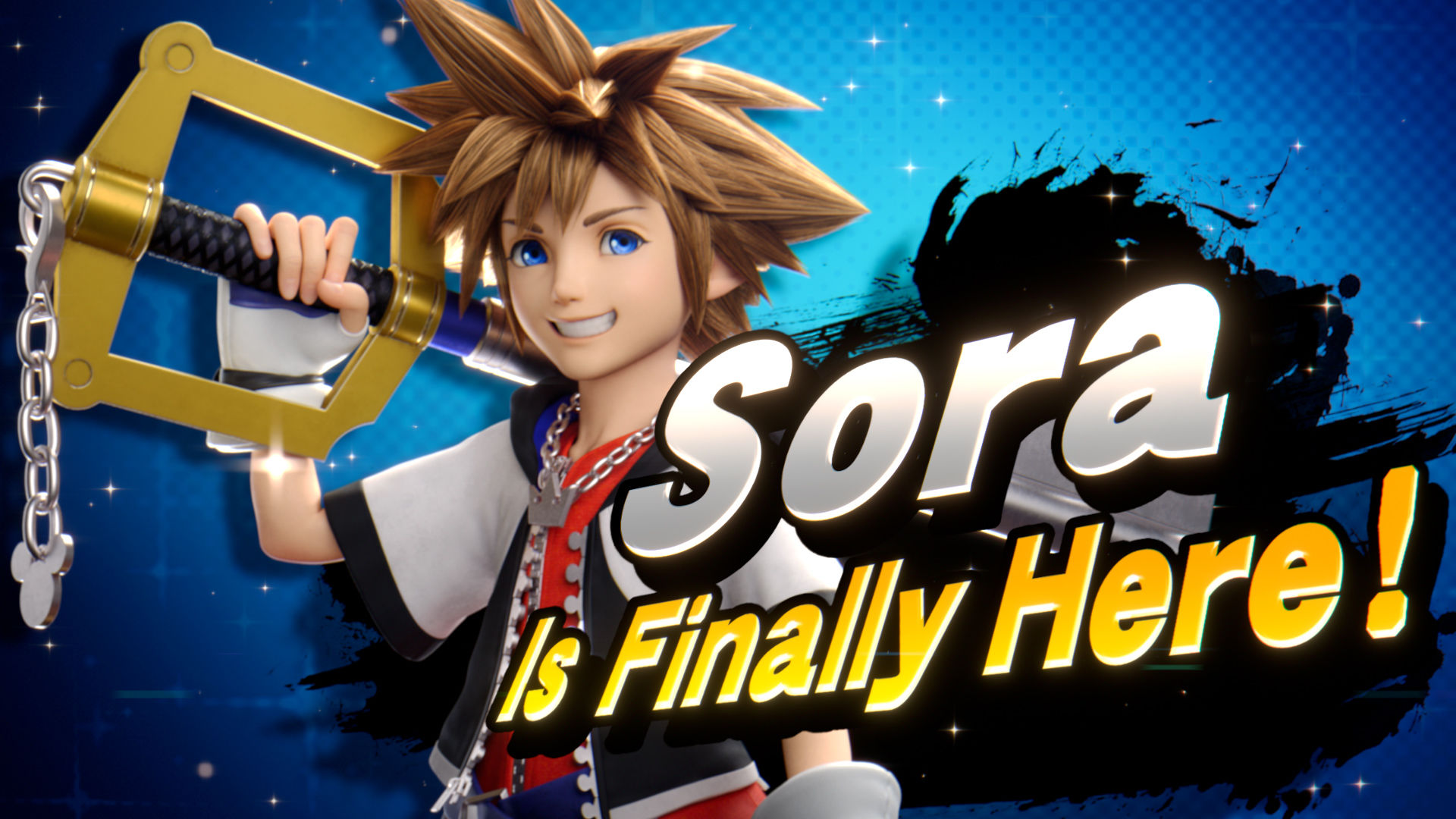 Sora from Kingdom Hearts with "Sora is Finally Here!" in overlaid text.