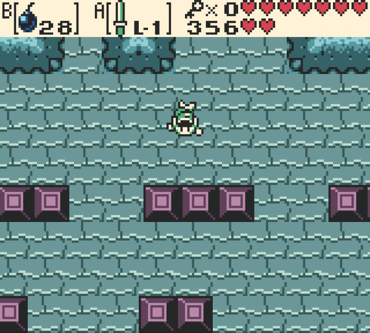Link swims in a dungeon.