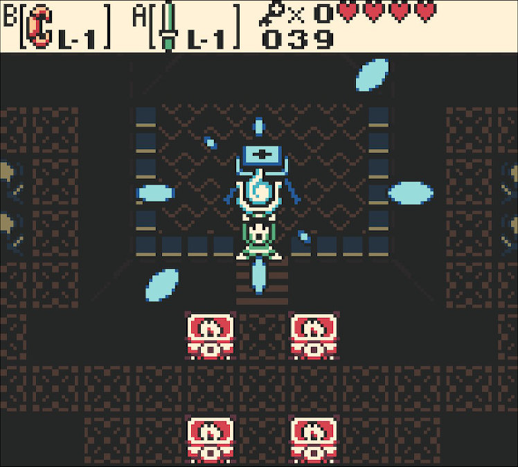 Link acquires an item called the Eternal Spirit, holding it above his head. It resembles a blue will-o-wisp.