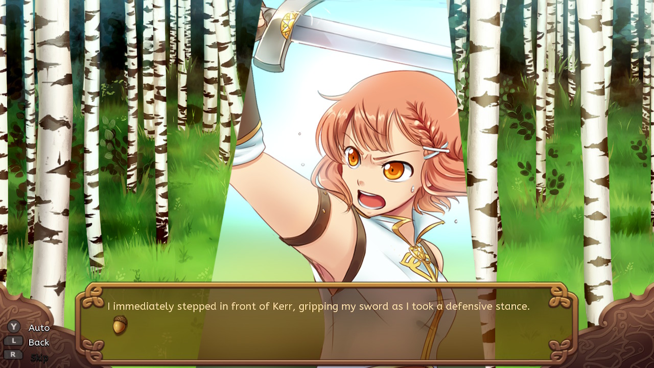 Autumn's Journey screenshot showing Auralee with great determination as she gets ready to defend herself in the forest.