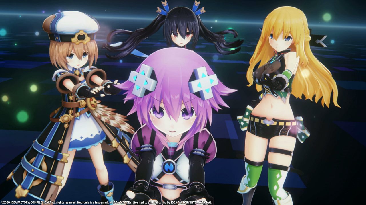 Four young women stare at the camera together in Neptunia Virtual Stars.