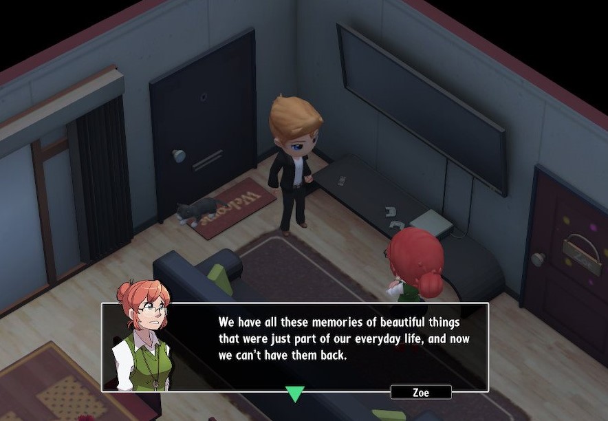Woodsalt screenshot: Zoe misses the way things were back on Earth