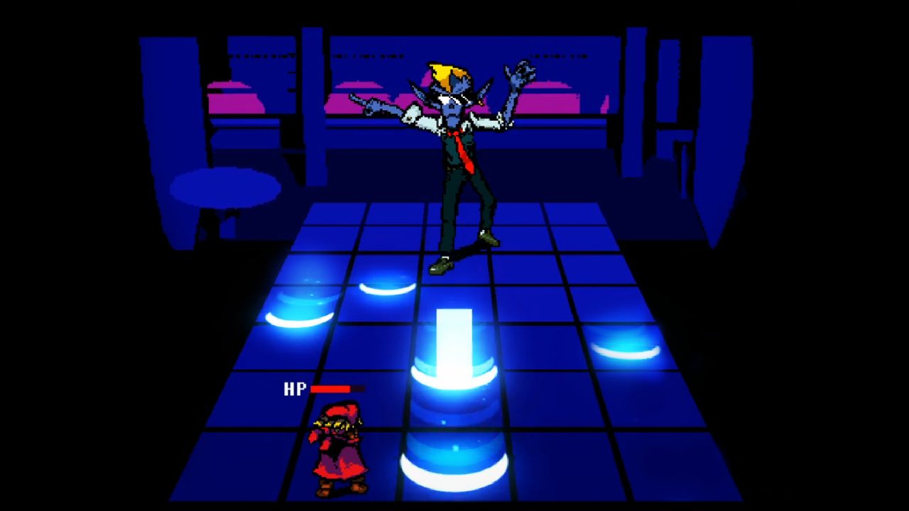Dancing on a blue shifting floor in Everhood.