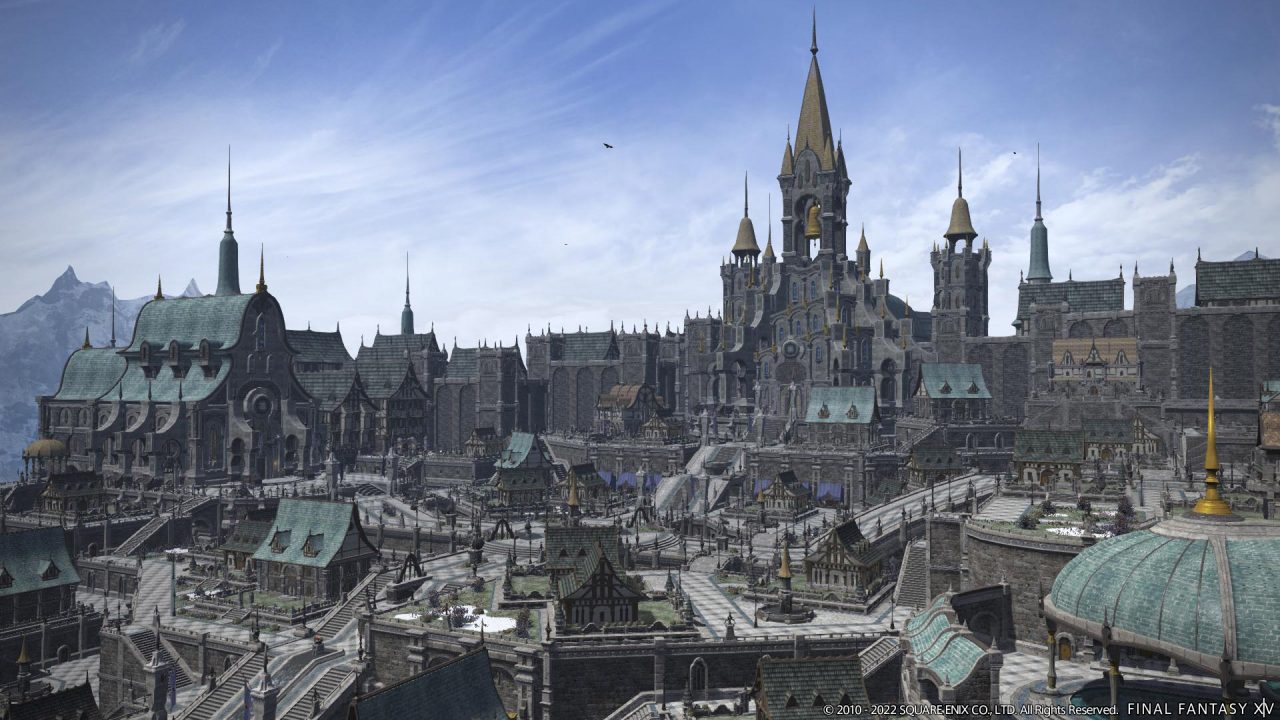 Final Fantasy XIV Endwalker screenshot of the new Ishgard housing district, Empyreum.