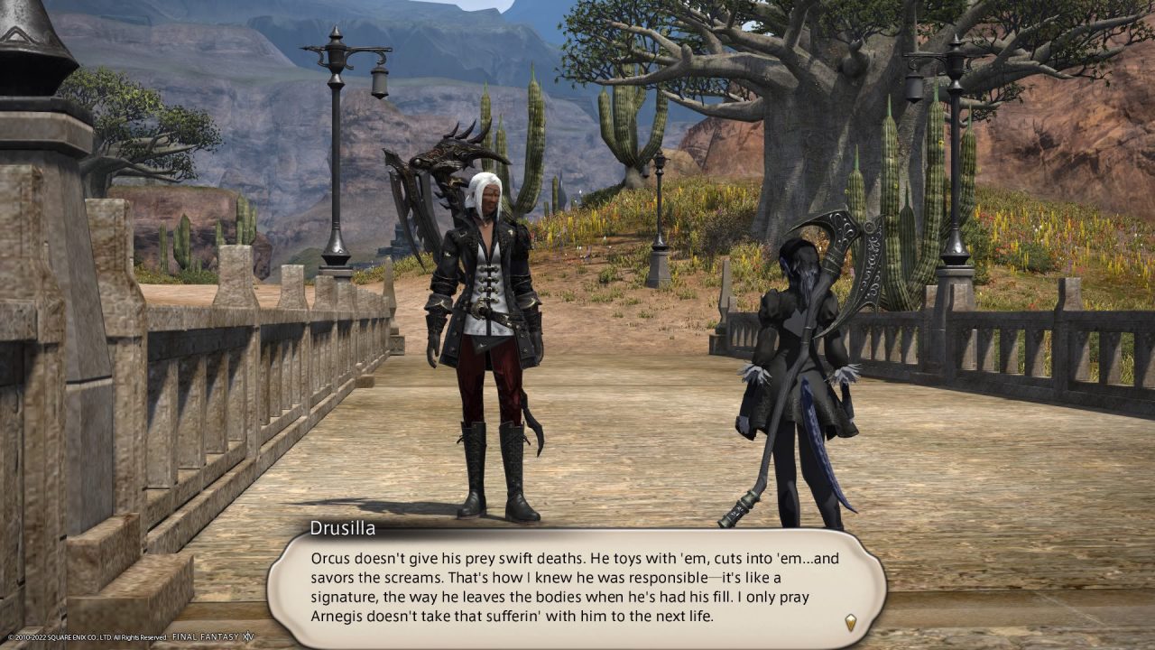 A Reaper named Drusilla describing the dark deeds of Orcus in Final Fantasy XIV.