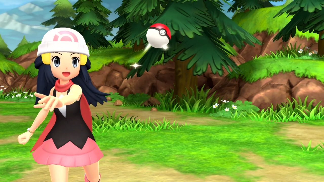 A trainer throwing a Poké Ball in Pokémon Brilliant Diamond & Shining Pearl.