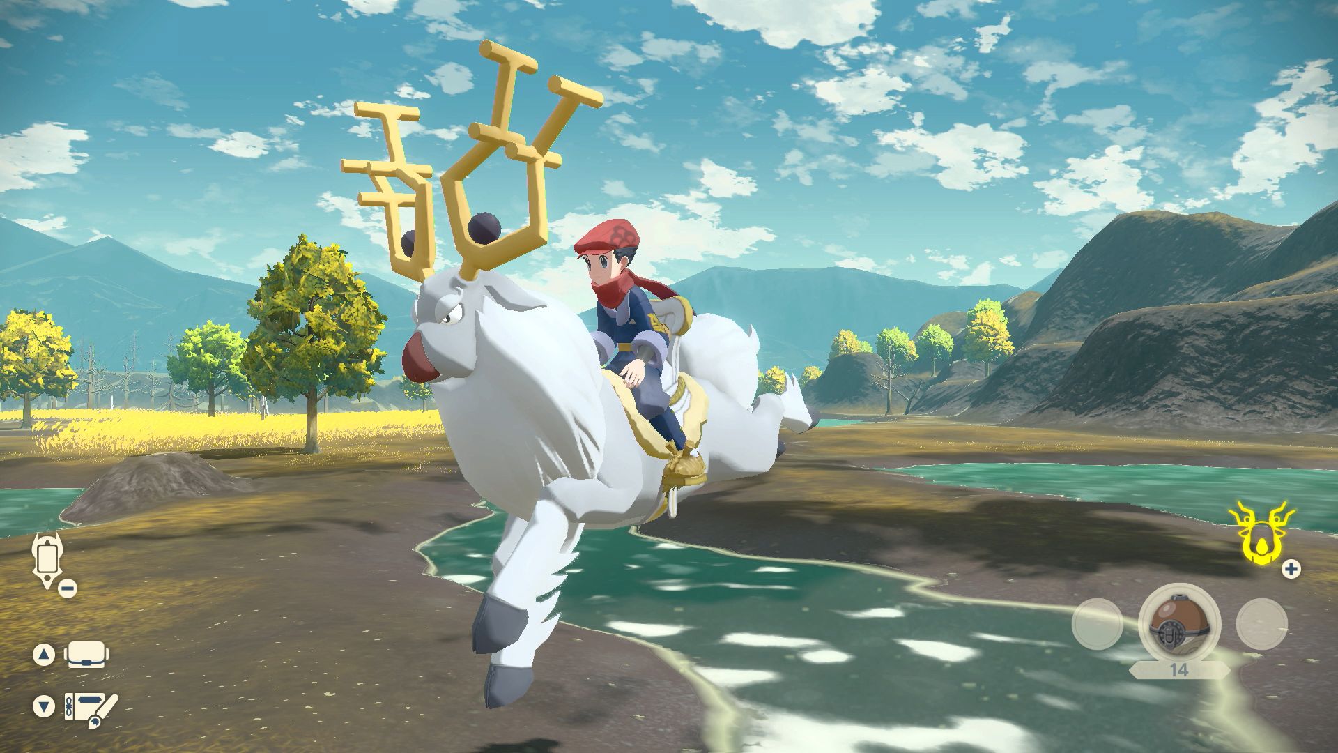Screenshot From Pokémon Legends: Arceus Featuring A Player Riding A Wyrdeer.