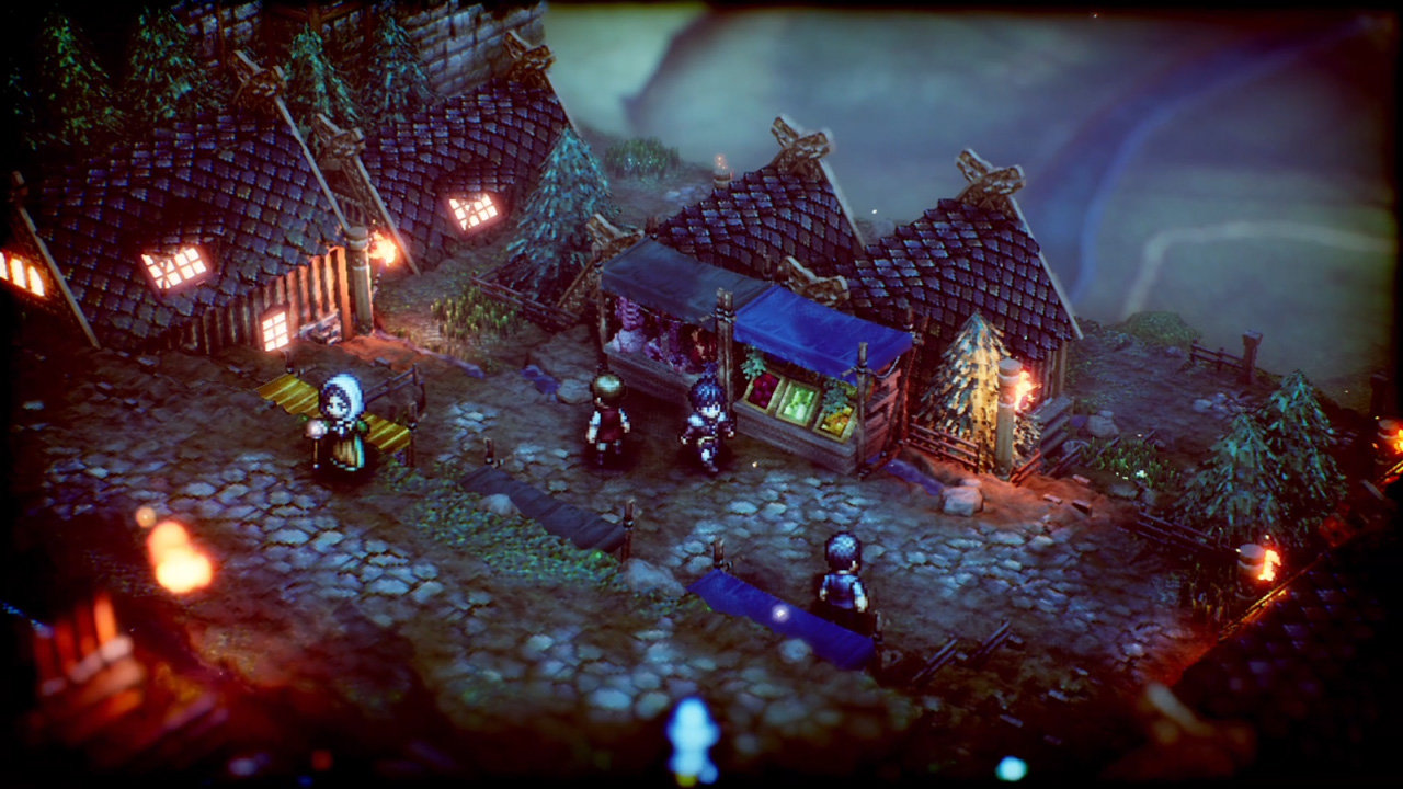 A town at nighttime in Project Triangle Strategy.