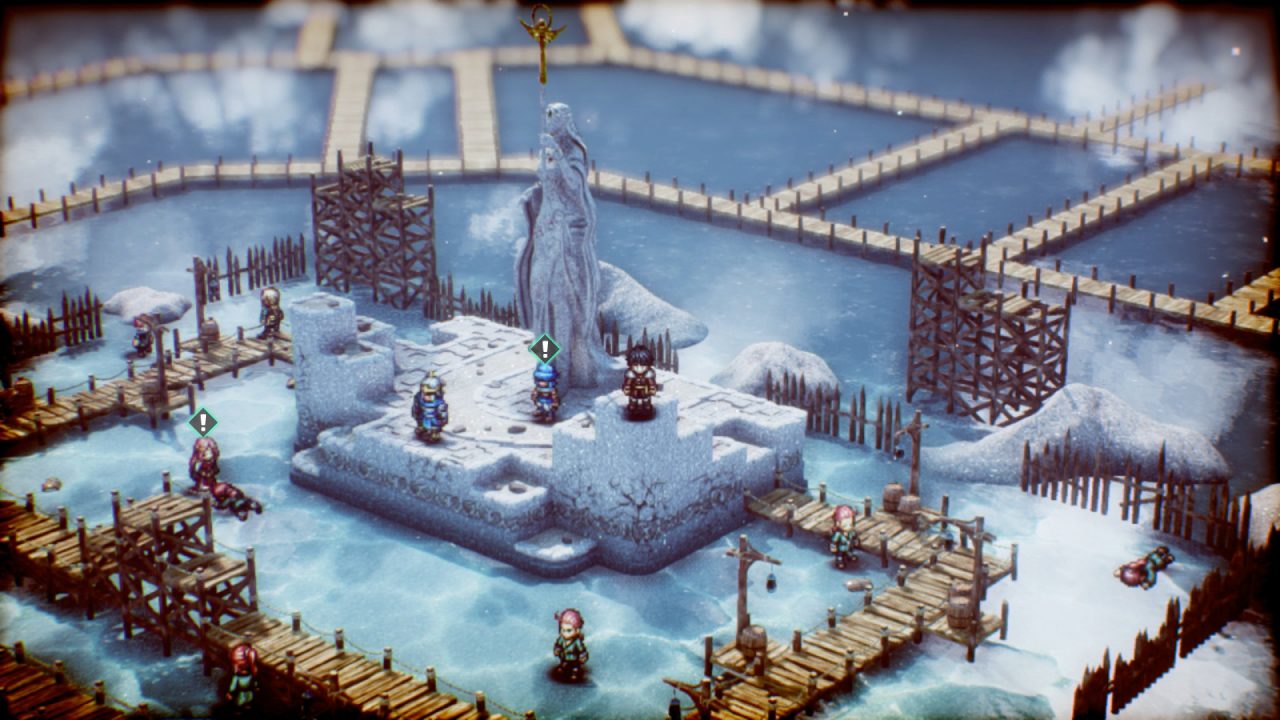 Salt mines with a giant expletive statue in Triangle Strategy.
