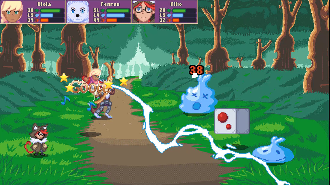 A character attacks an enemy with electricity.