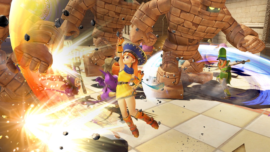 A screenshot of Alena jumping in Dragon Quest Heroes