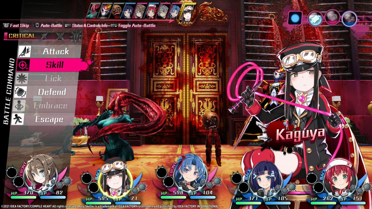 Mary Skelter Finale protagonist Kaguya featured in combat, showing off job system.