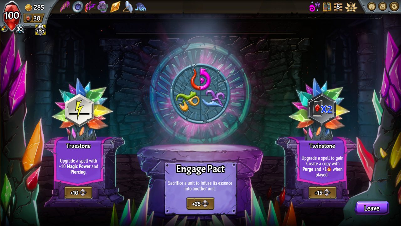 Monster Train: The Last Divinity screenshot of three upgrade options presented to the player.