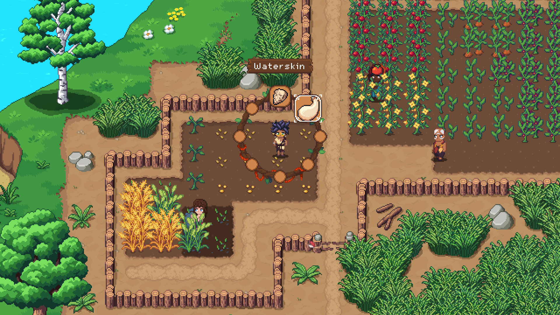 An overhead view of a Stone Age farm.