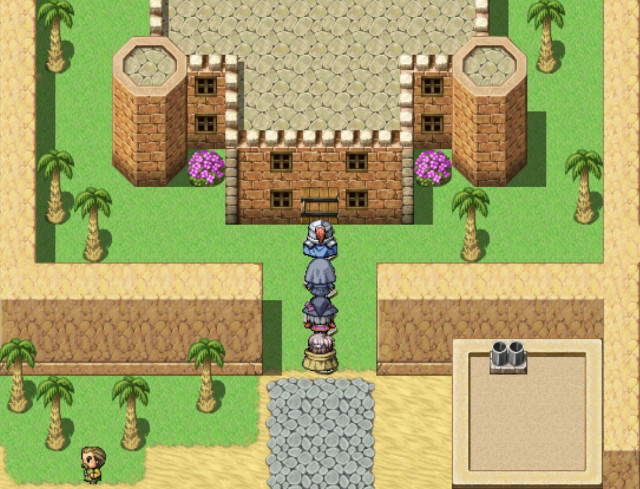 Four heroes enter a classic RPG town in Unlikely Heroes.