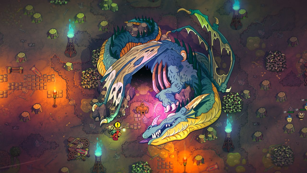 A screenshot of the main character of Nobody Saves The World transforming into a blue-scaled dragon.