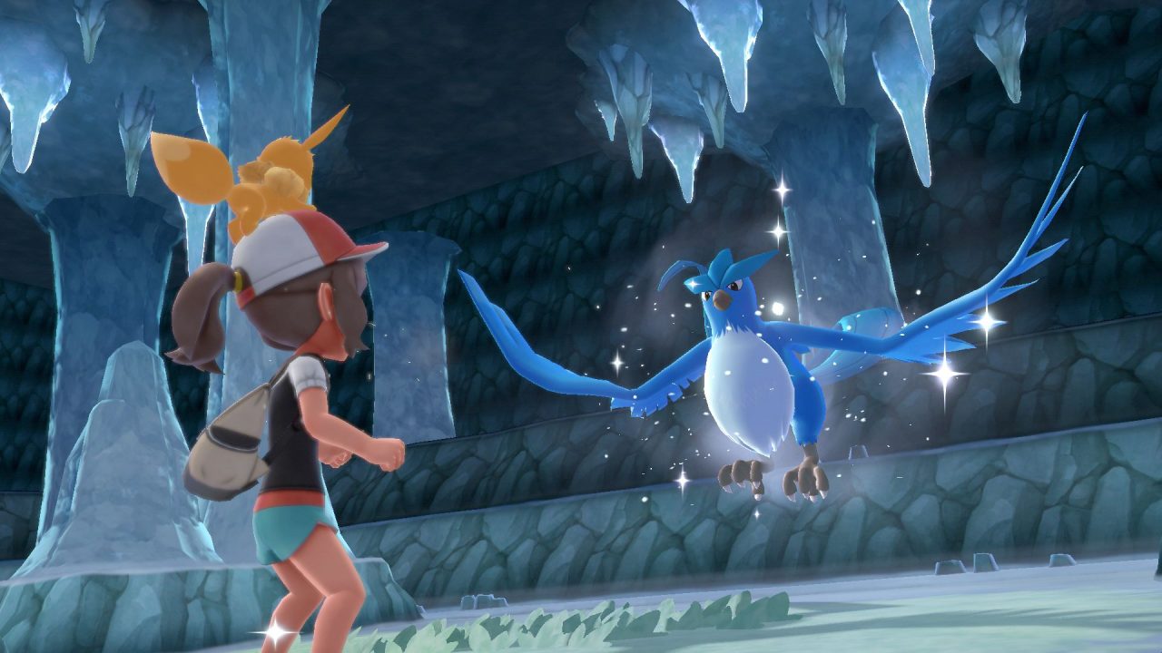 The player encountering Articuno in Pokémon: Let's Go, Eevee!