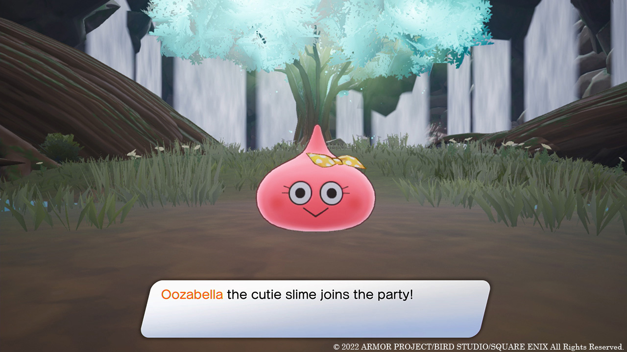 A screenshot of a pink slime in Dragon Quest Treasures