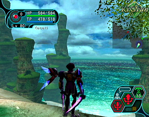 A screenshot looking out over a lake in Phantasy Star Online
